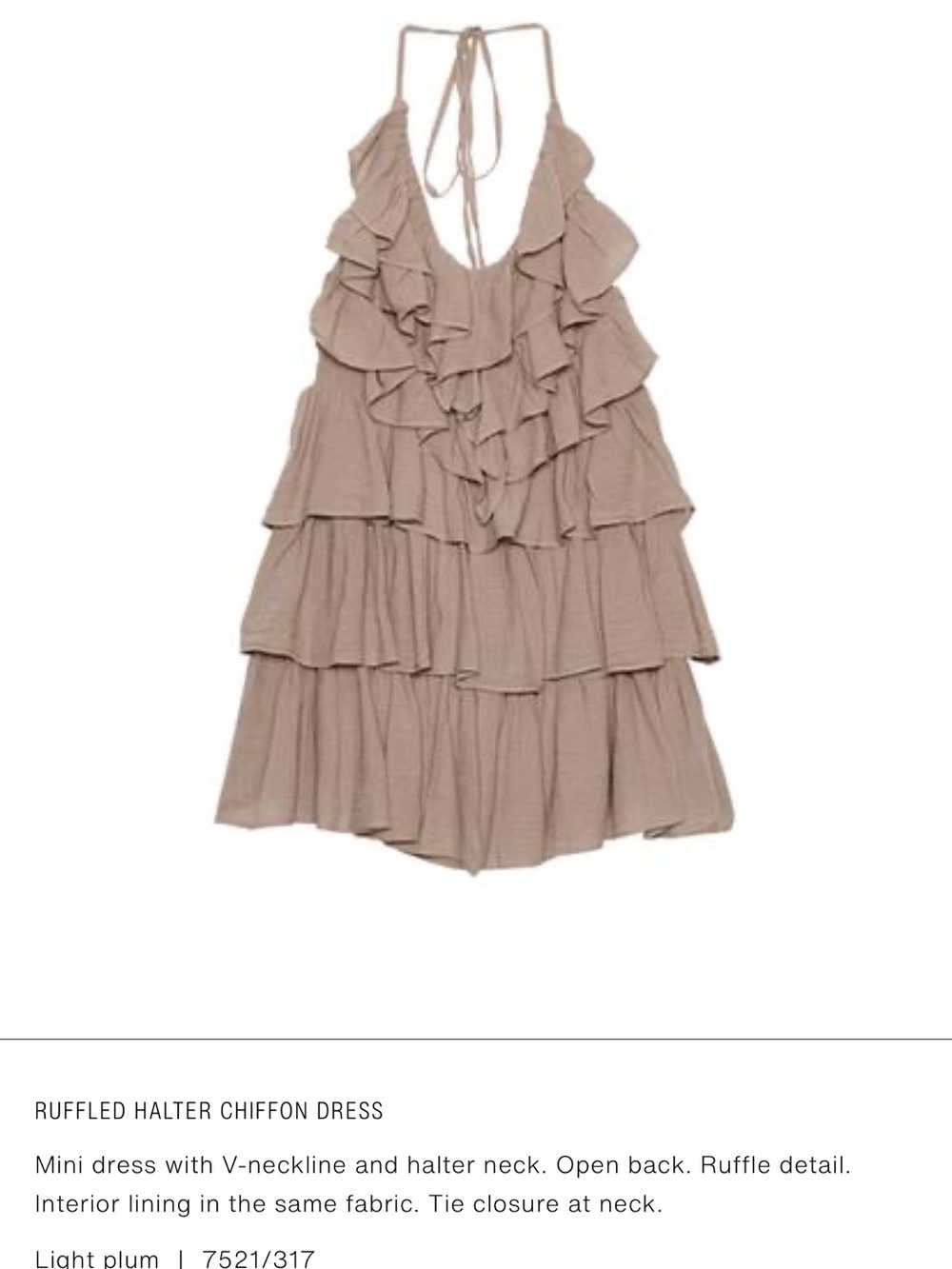 Zara Girls Ruffled Halter Chiffon Dress - Light Plum Taupe